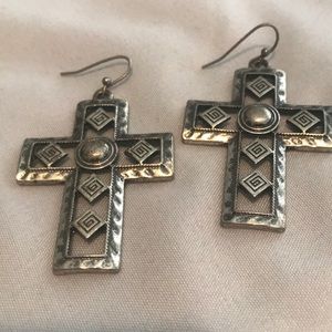Aztec style cross earrings